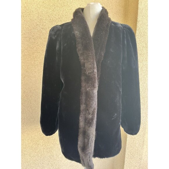Jordache Jackets & Blazers - Vintage Jordache Faux Fur Coat Womens 11/12 L Black & Brown Mob Wife Hook Loop